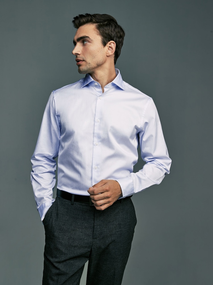 Blue Signature Slim Fit Single Cuff 100% Pima Cotton Shirt With Sateen Finish - Image 1 of 8