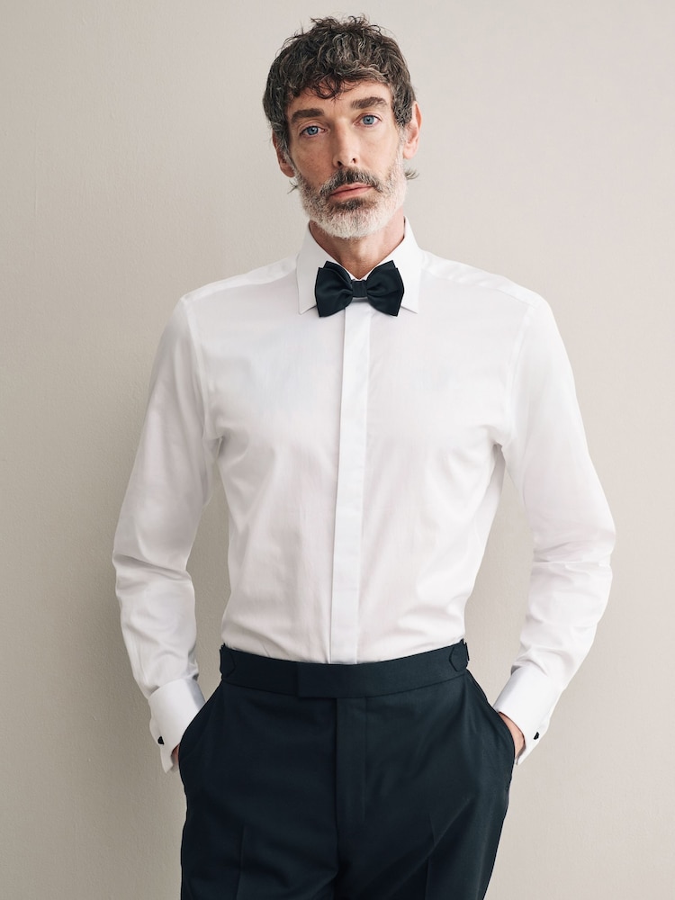 White Occasion Signature Slim Double Cuff 100% Pima Cotton Dress Shirt With Cutaway Collar - Image 1 of 7