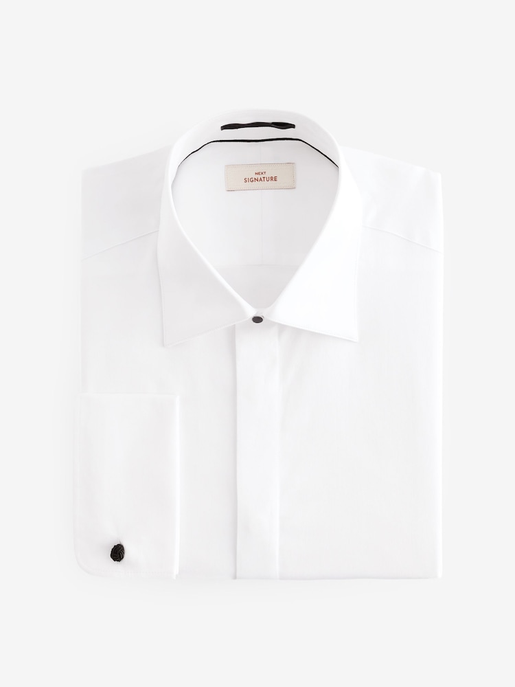 White Occasion Signature Slim Double Cuff 100% Pima Cotton Dress Shirt With Cutaway Collar - Image 5 of 7