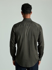 Green Geometric Regular Fit Printed Long Sleeve Single Cuff Formal 100% Cotton Shirt - Image 3 of 8
