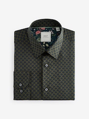 Green Geometric Regular Fit Printed Long Sleeve Single Cuff Formal 100% Cotton Shirt - Image 6 of 8