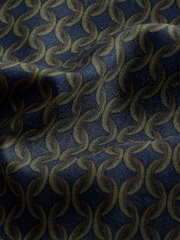 Green Geometric Regular Fit Printed Long Sleeve Single Cuff Formal 100% Cotton Shirt - Image 7 of 8