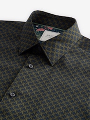 Green Geometric Regular Fit Printed Long Sleeve Single Cuff Formal 100% Cotton Shirt - Image 8 of 8