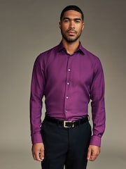 Purple Slim Fit Trimmed Easy Care Single Cuff Oxford Shirt - Image 1 of 9