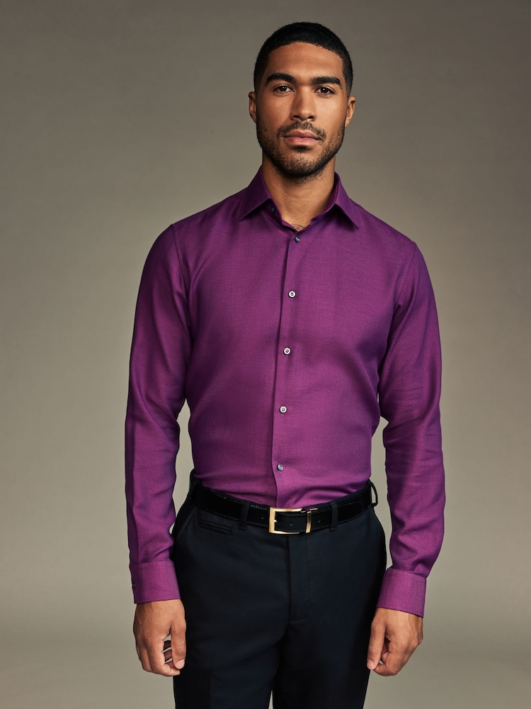 Purple Slim Fit Trimmed Easy Care Single Cuff Oxford Shirt - Image 1 of 9