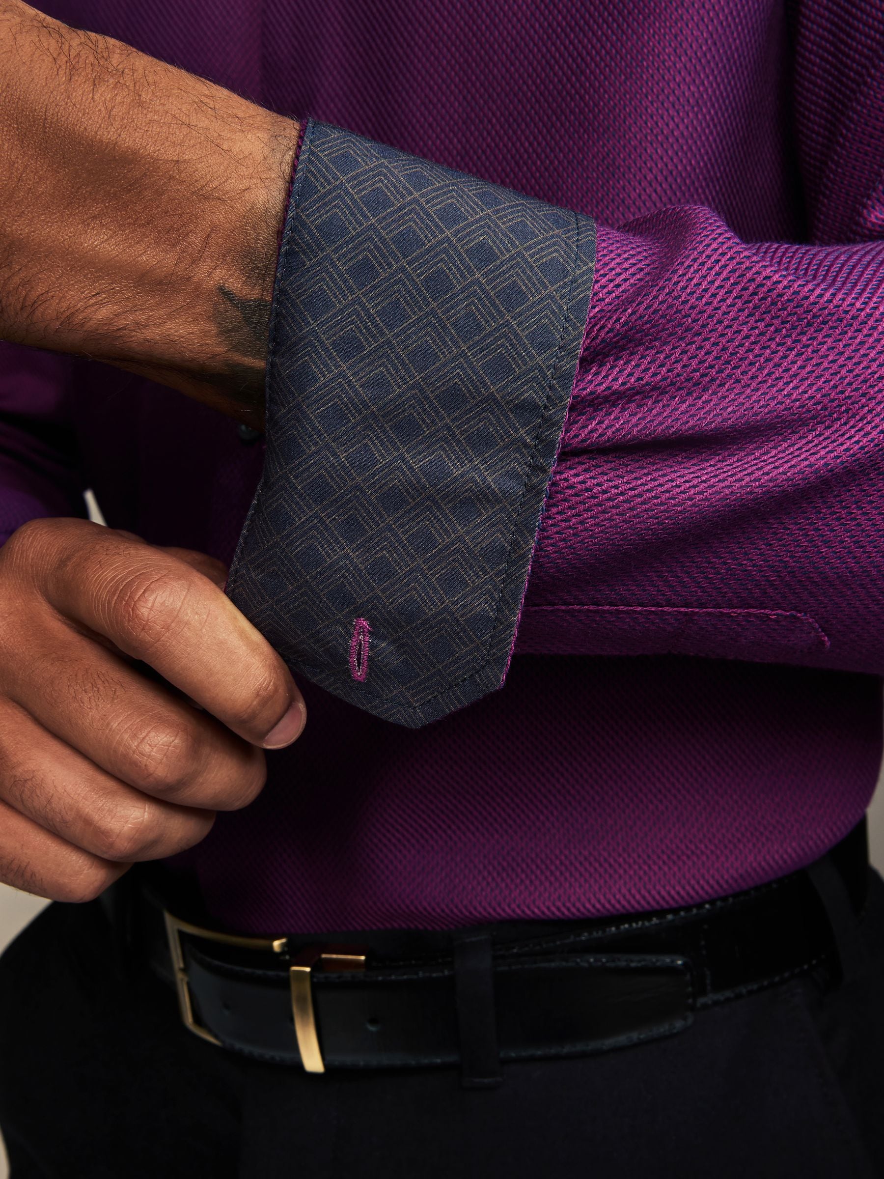 Buy Purple Slim Fit Trimmed Easy Care Single Cuff Oxford