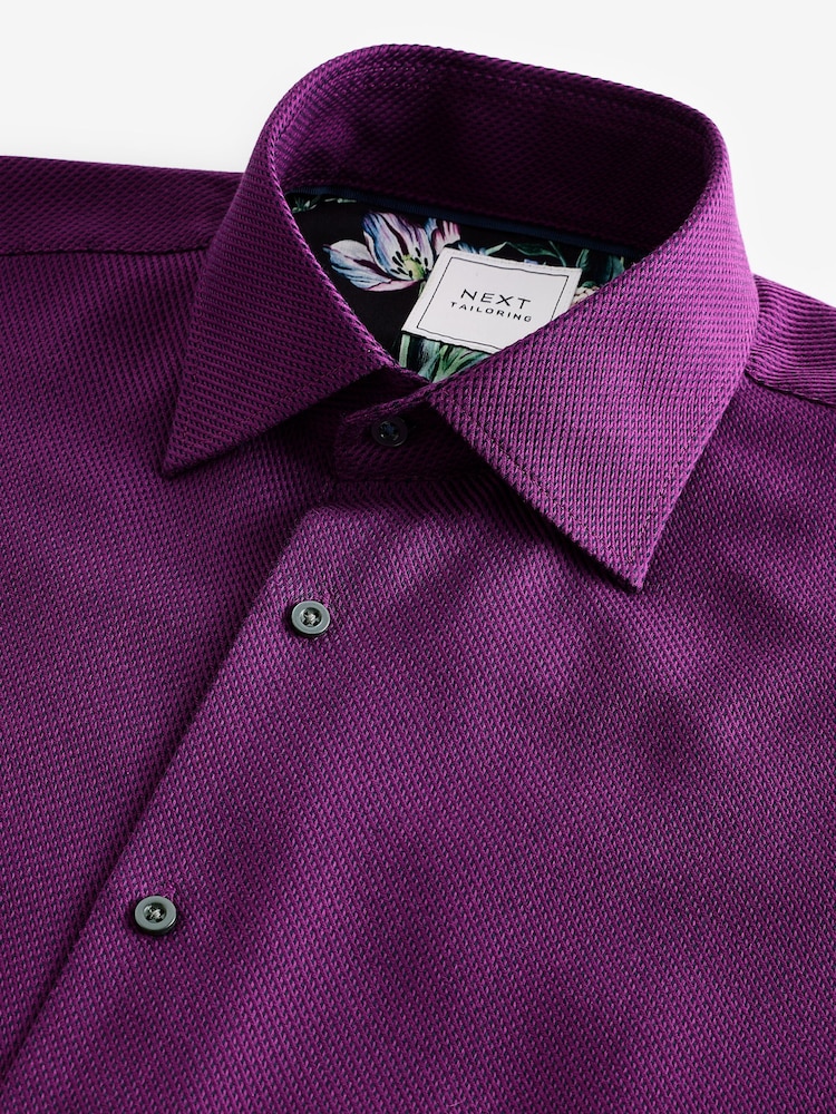 Purple Slim Fit Trimmed Easy Care Single Cuff Oxford Shirt - Image 9 of 9