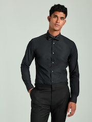 Black Sateen Finish Slim Fit Double Cuff Shirt And Bow Tie Pack - Image 1 of 8