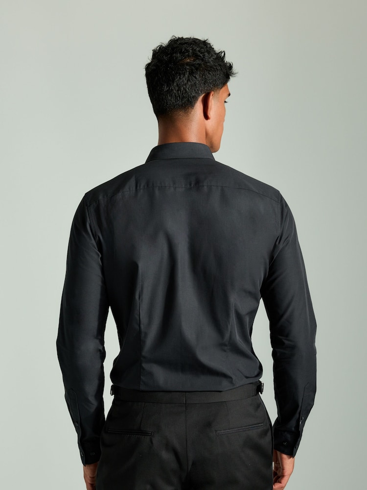 Black Sateen Finish Slim Fit Double Cuff Shirt And Bow Tie Pack - Image 2 of 8
