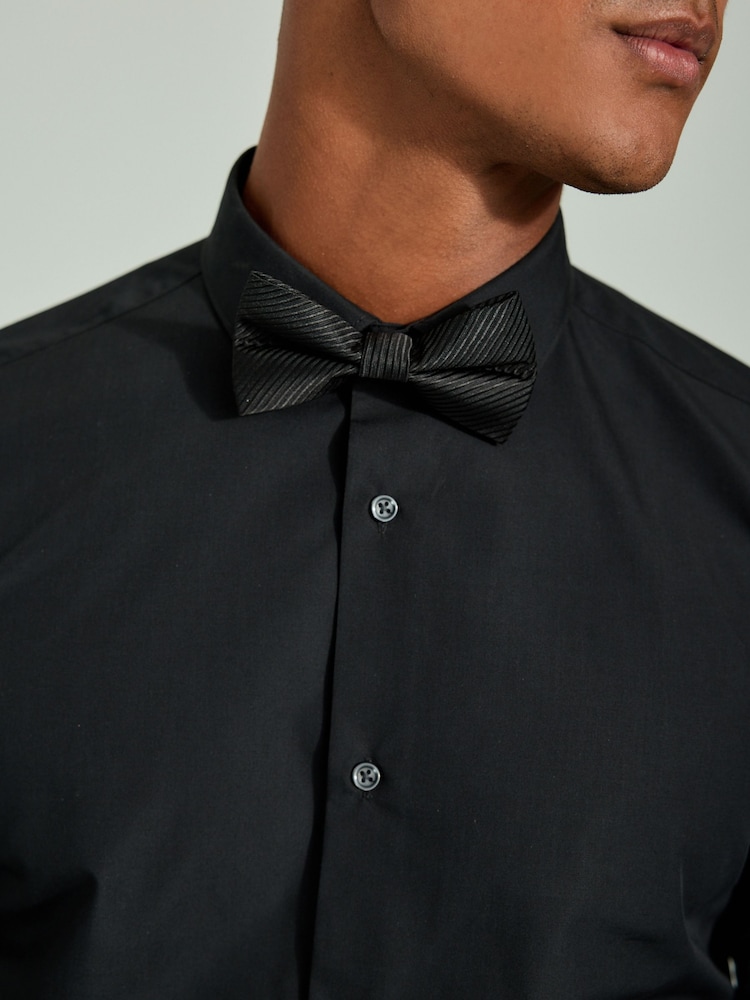Black Sateen Finish Slim Fit Double Cuff Shirt And Bow Tie Pack - Image 3 of 8
