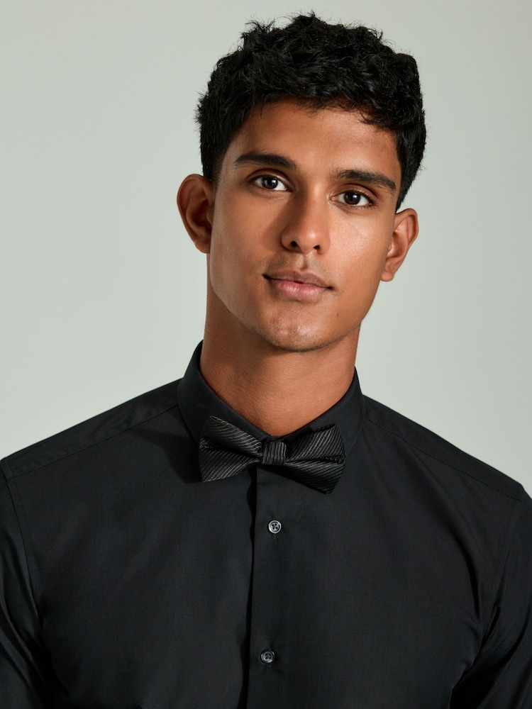 Black Sateen Finish Slim Fit Double Cuff Shirt And Bow Tie Pack - Image 4 of 8