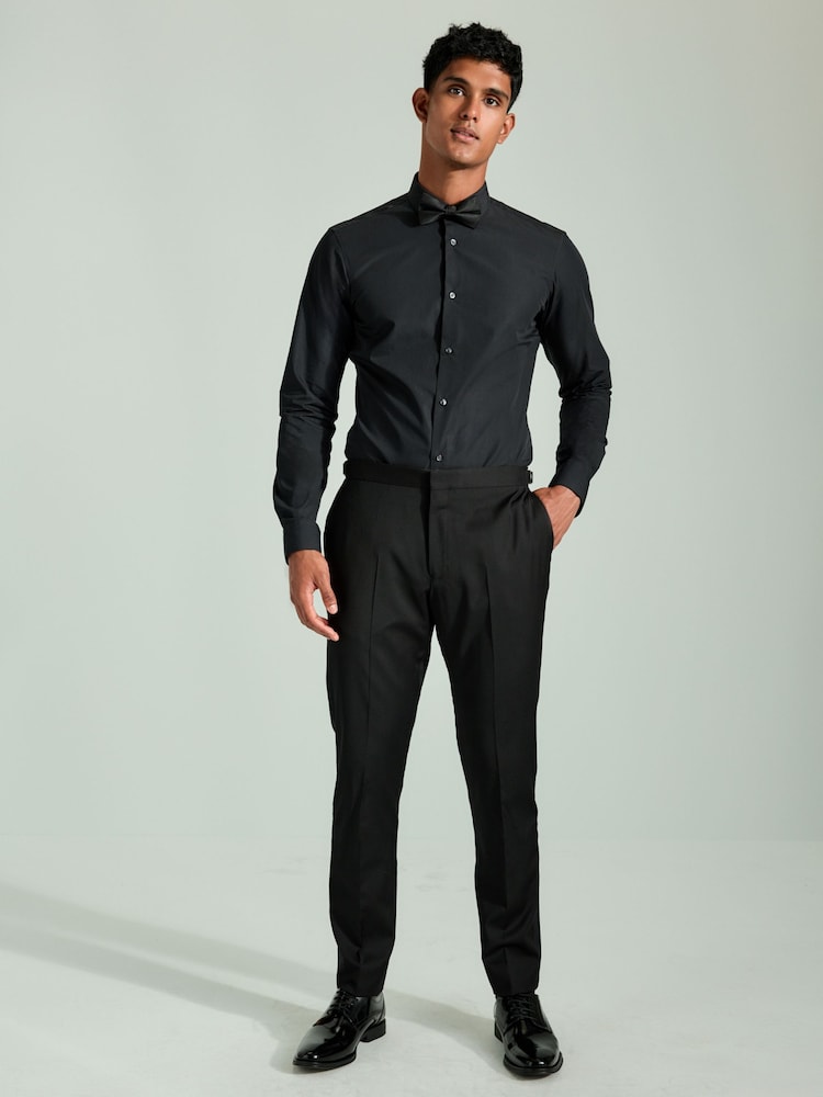 Black Sateen Finish Slim Fit Double Cuff Shirt And Bow Tie Pack - Image 5 of 8