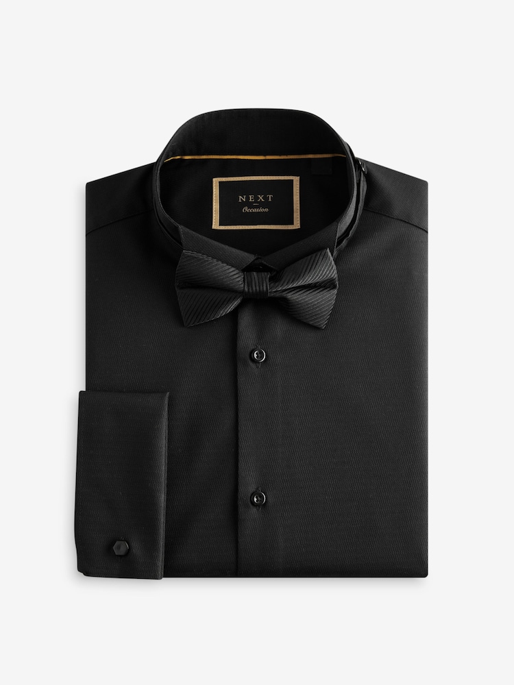 Black Sateen Finish Slim Fit Double Cuff Shirt And Bow Tie Pack - Image 6 of 8