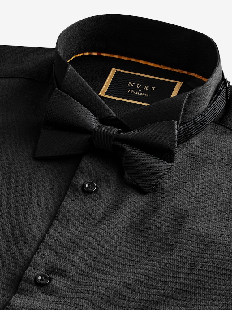 Black Sateen Finish Slim Fit Double Cuff Shirt And Bow Tie Pack - Image 7 of 8