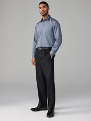 Dusky Blue Slim Fit 100% Cotton Long Sleeve Single Cuff Sateen Piped Shirt - Image 2 of 8