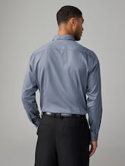 Dusky Blue Slim Fit 100% Cotton Long Sleeve Single Cuff Sateen Piped Shirt - Image 3 of 8