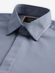Dusky Blue Slim Fit 100% Cotton Long Sleeve Single Cuff Sateen Piped Shirt - Image 7 of 8