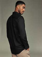 Black Regular Fit Trimmed Easy Care Long Sleeve Double Cuff Shirt - Image 4 of 7