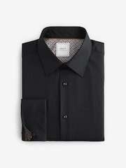 Black Regular Fit Trimmed Easy Care Long Sleeve Double Cuff Shirt - Image 5 of 7