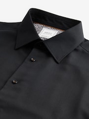 Black Regular Fit Trimmed Easy Care Long Sleeve Double Cuff Shirt - Image 6 of 7