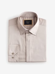 Neutral Brown Regular Fit 100% Cotton Long Sleeve Single Cuff Sateen Piped Shirt - Image 6 of 8
