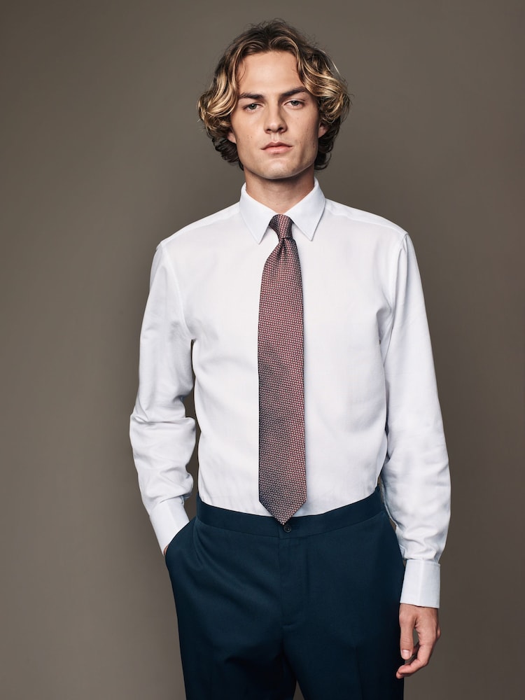 Bela - v standardnem kroju dolg rokav; z dolgimi rokavi Double Cuff 100% Cotton srajce - Slika 1 iz 9 Bela - v standardnem kroju dolg rokav; z dolgimi rokavi Double Cuff 100% Cotton srajce - Slika 1 iz 9
