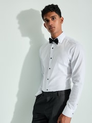 White Textured/Black Slim Fit Double Cuff Shirt And Bow Tie Pack - Image 1 of 8