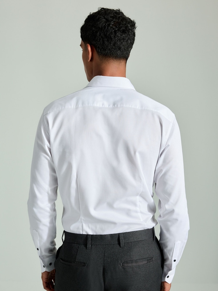 White Textured/Black Slim Fit Double Cuff Shirt And Bow Tie Pack - Image 2 of 8