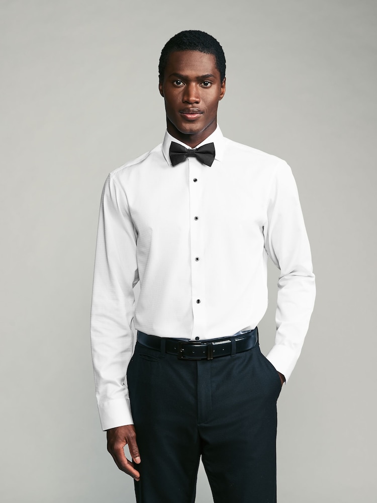White Textured/Black Bow Tie Regular Fit Single Cuff Shirt And Bow Tie Pack - Image 1 of 8