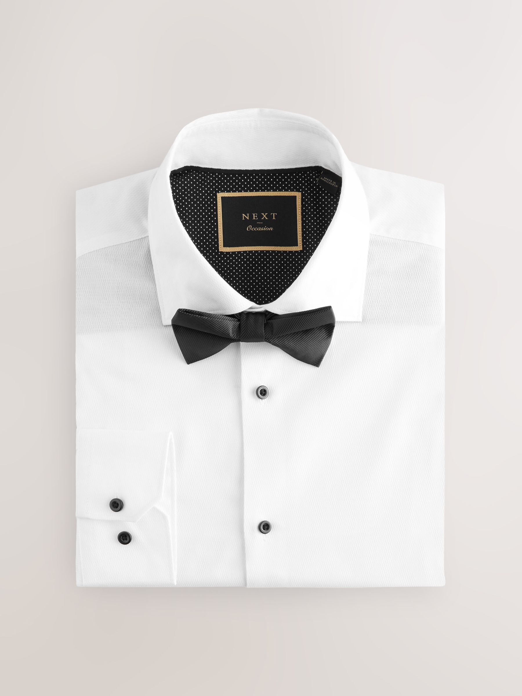 Buy White Textured/Black Bow Tie Regular Fit Single Cuff