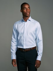 Light Blue Regular Fit Textured 100% Cotton Poplin Long Sleeve Single Cuff Shirt With Cutaway Collar - Image 1 of 9