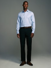 Light Blue Regular Fit Textured 100% Cotton Poplin Long Sleeve Single Cuff Shirt With Cutaway Collar - Image 2 of 9