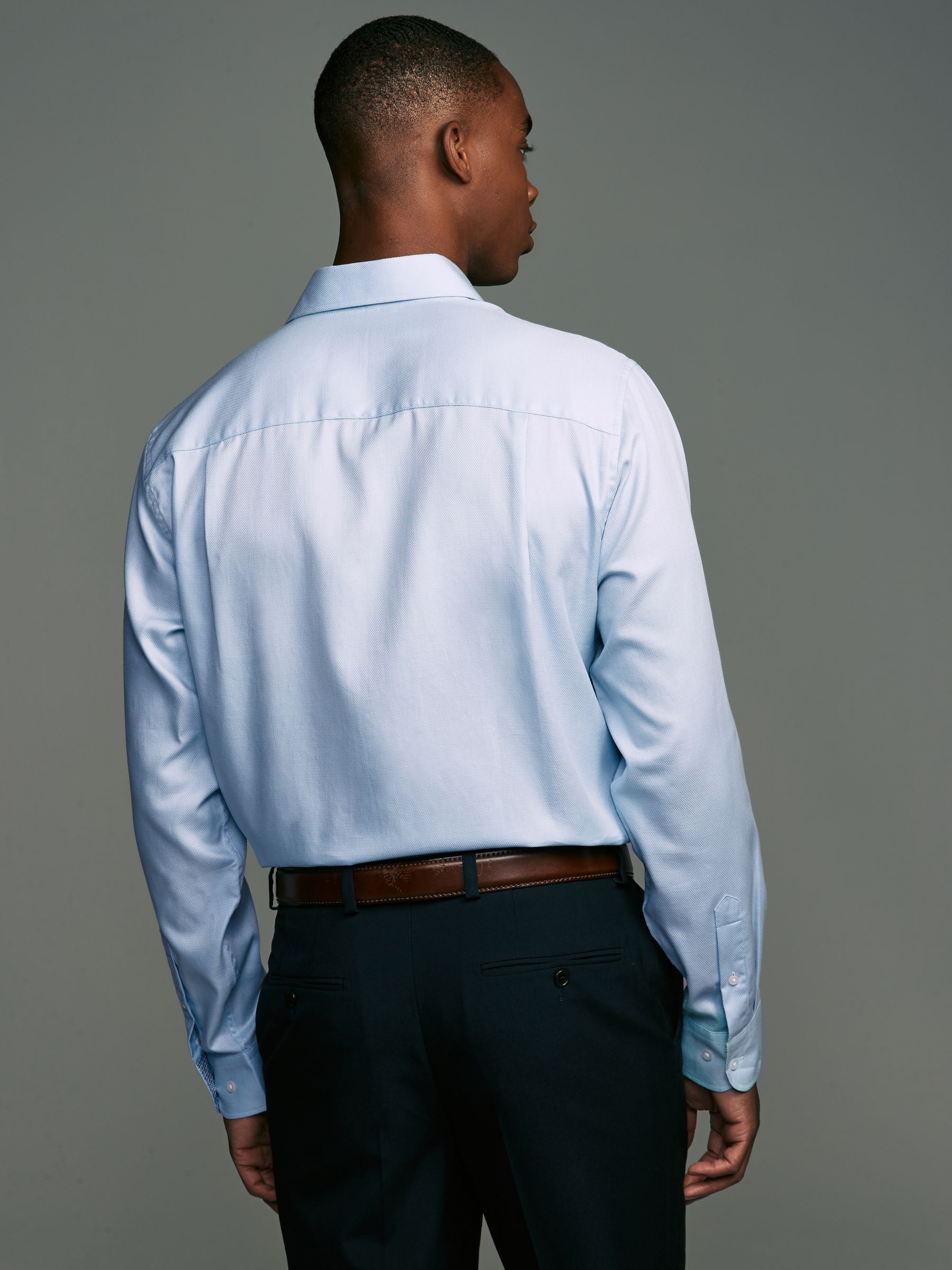 Buy Light Blue Regular Fit Textured 100% Cotton Poplin Long Sleeve