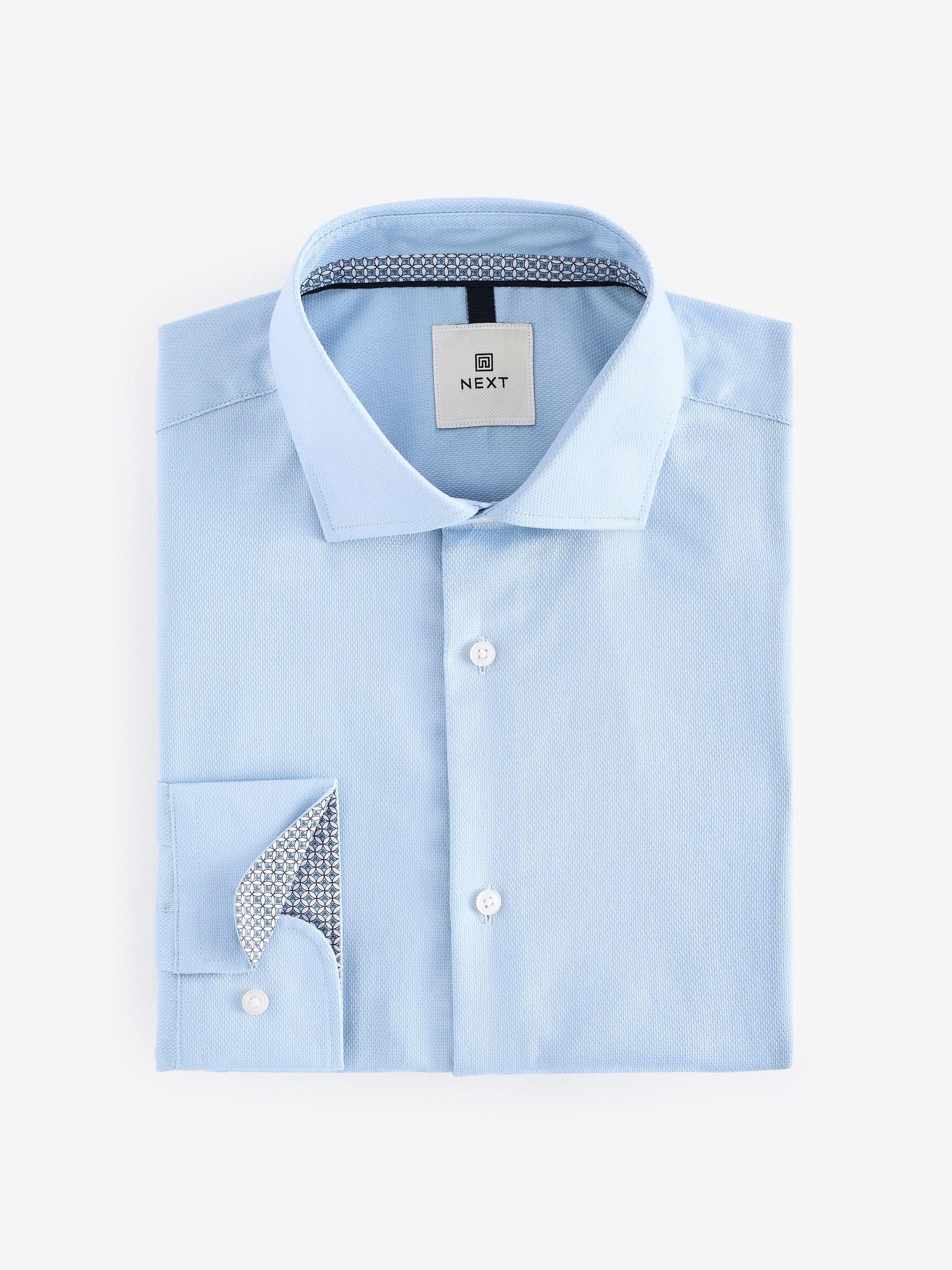 Lt Blue Long Sleeve Shirt with contract trimming // Dual cuffs// contemporary fit- Final Sale
