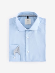 Light Blue Regular Fit Textured 100% Cotton Poplin Long Sleeve Single Cuff Shirt With Cutaway Collar - Image 7 of 9