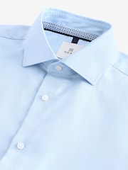 Light Blue Regular Fit Textured 100% Cotton Poplin Long Sleeve Single Cuff Shirt With Cutaway Collar - Image 9 of 9