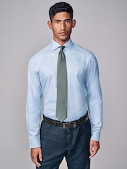 Blue Slim Fit Signature Single Cuff Texture Pima Cotton Shirt With Cutaway Collar - Image 1 of 8