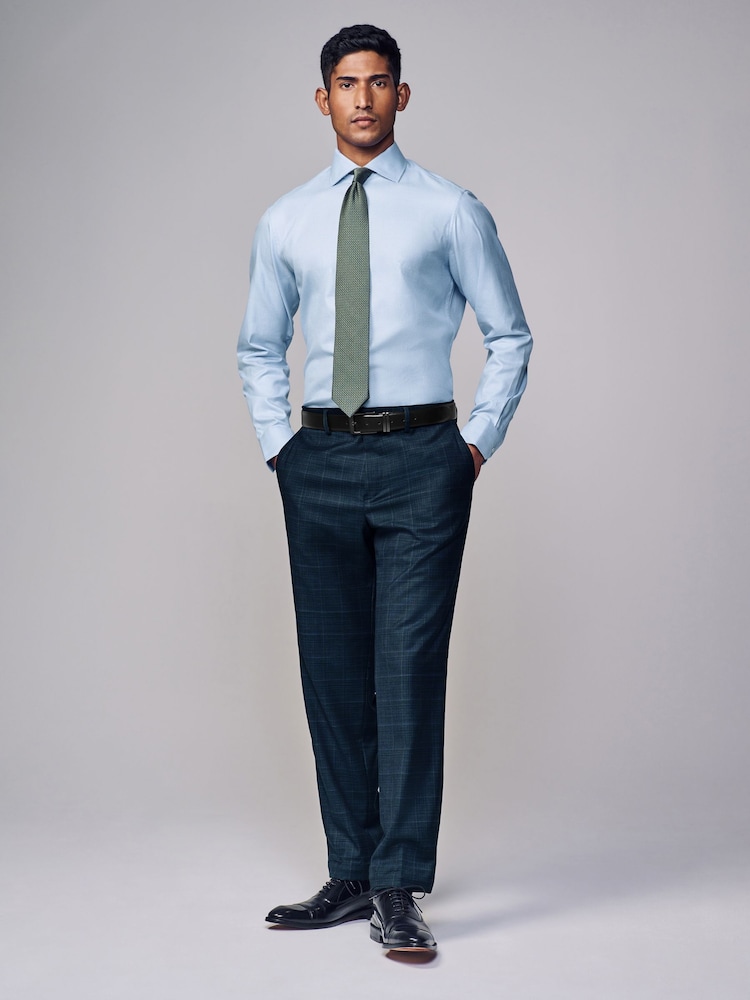 Blue Slim Fit Signature Single Cuff Texture Pima Cotton Shirt With Cutaway Collar - Image 2 of 8