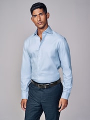 Blue Slim Fit Signature Single Cuff Texture Pima Cotton Shirt With Cutaway Collar - Image 3 of 8