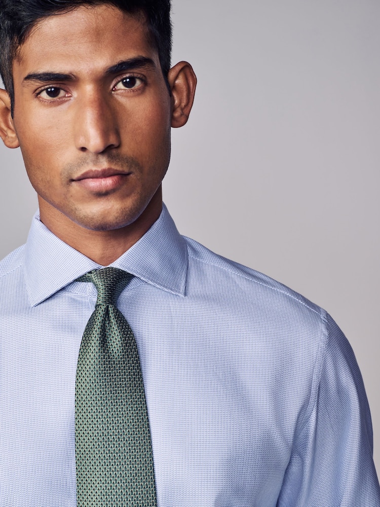 Blue Slim Fit Signature Single Cuff Texture Pima Cotton Shirt With Cutaway Collar - Image 5 of 8