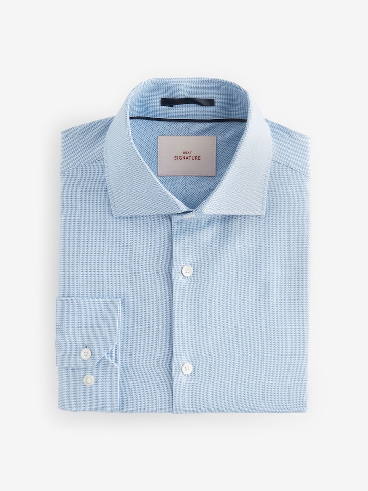 Blue Slim Fit Signature Single Cuff Texture Pima Cotton Shirt With Cutaway Collar - Image 6 of 8