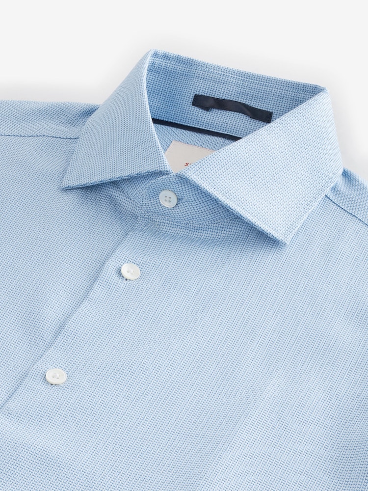 Blue Slim Fit Signature Single Cuff Texture Pima Cotton Shirt With Cutaway Collar - Image 7 of 8