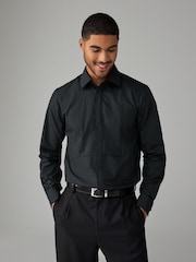Black Regular Fit Textured Bib Long Sleeve Double Cuff Dress Shirt With Cutaway Collar - Image 1 of 8
