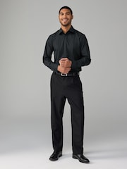 Black Regular Fit Textured Bib Long Sleeve Double Cuff Dress Shirt With Cutaway Collar - Image 2 of 8