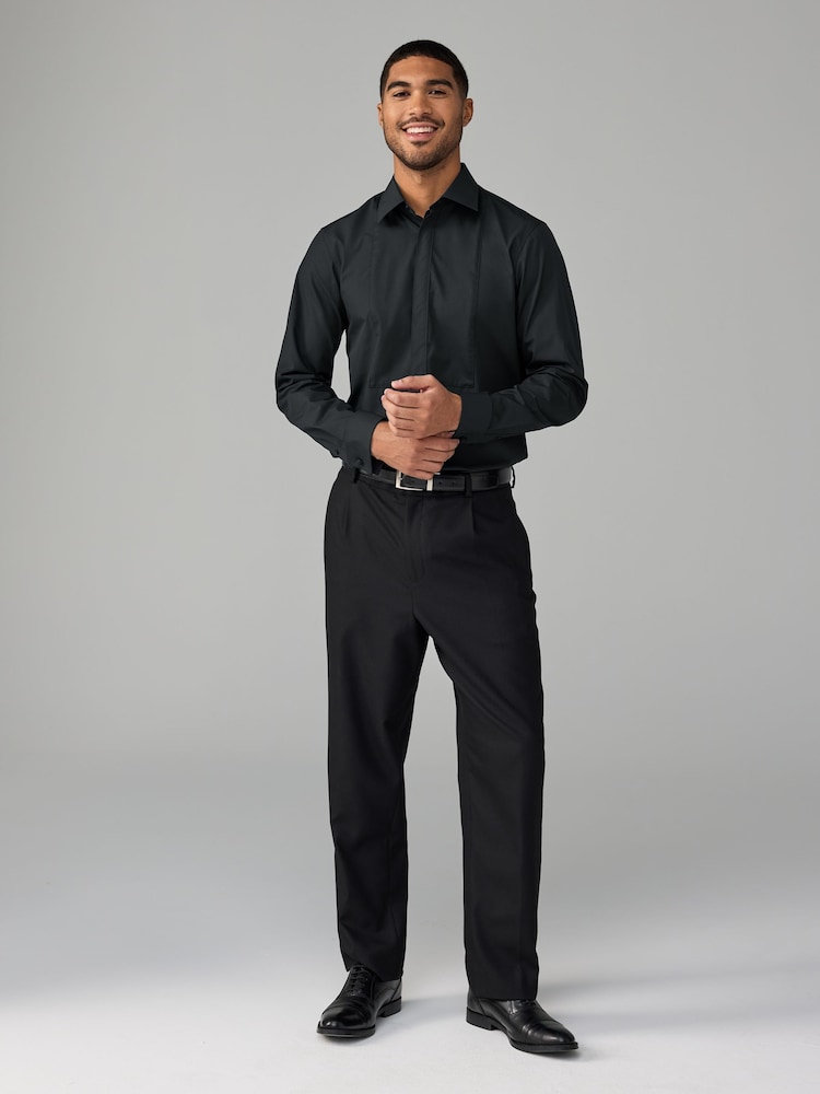 Black Regular Fit Textured Bib Long Sleeve Double Cuff Dress Shirt With Cutaway Collar - Image 2 of 8