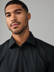 Black Regular Fit Textured Bib Long Sleeve Double Cuff Dress Shirt With Cutaway Collar - Image 4 of 8