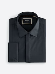 Black Regular Fit Textured Bib Long Sleeve Double Cuff Dress Shirt With Cutaway Collar - Image 6 of 8