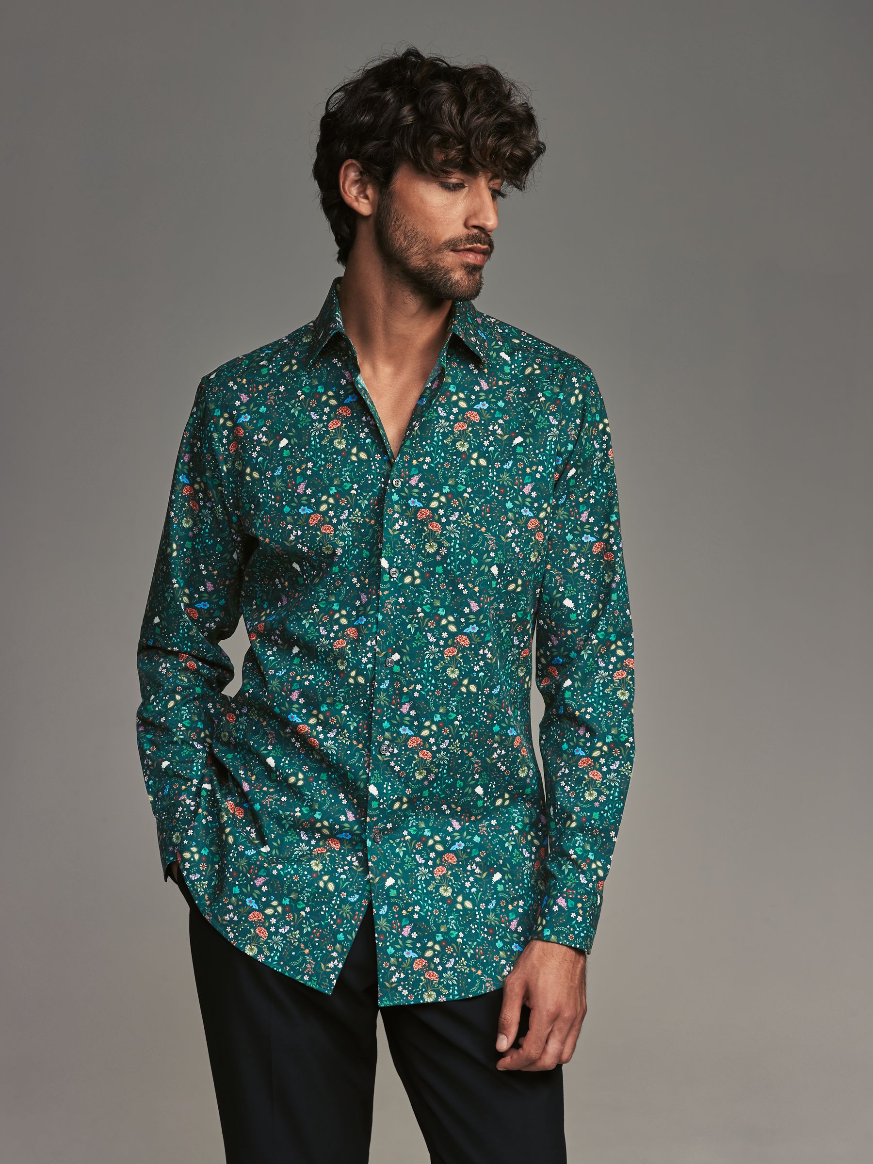 Men's Navy Blue Floral Slim Fit Shirt
