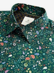 Navy Blue Floral Slim Fit Printed Long Sleeve Single Cuff Formal 100% Cotton Shirt - Image 6 of 7