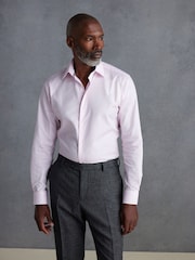 Light Pink Slim Fit Signature Premium 100% Cotton Textured Long Sleeve Single Cuff Shirt - Image 1 of 7